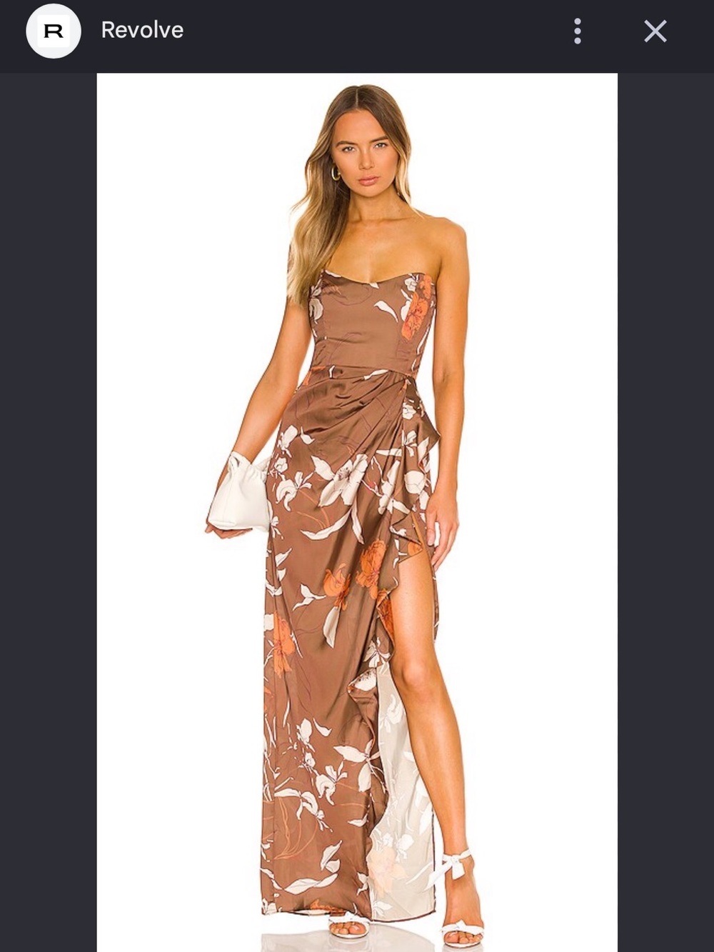 REVOLVE Brown Floral Strapless Wrap Maxi Dress